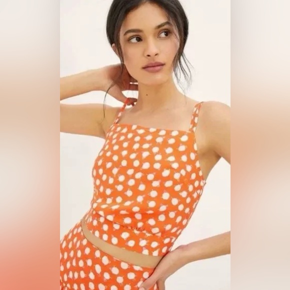 ANTHROPOLOGIE Orange Daisie Midi Skirt & Tank Top Set Size S - Picture 4 of 12